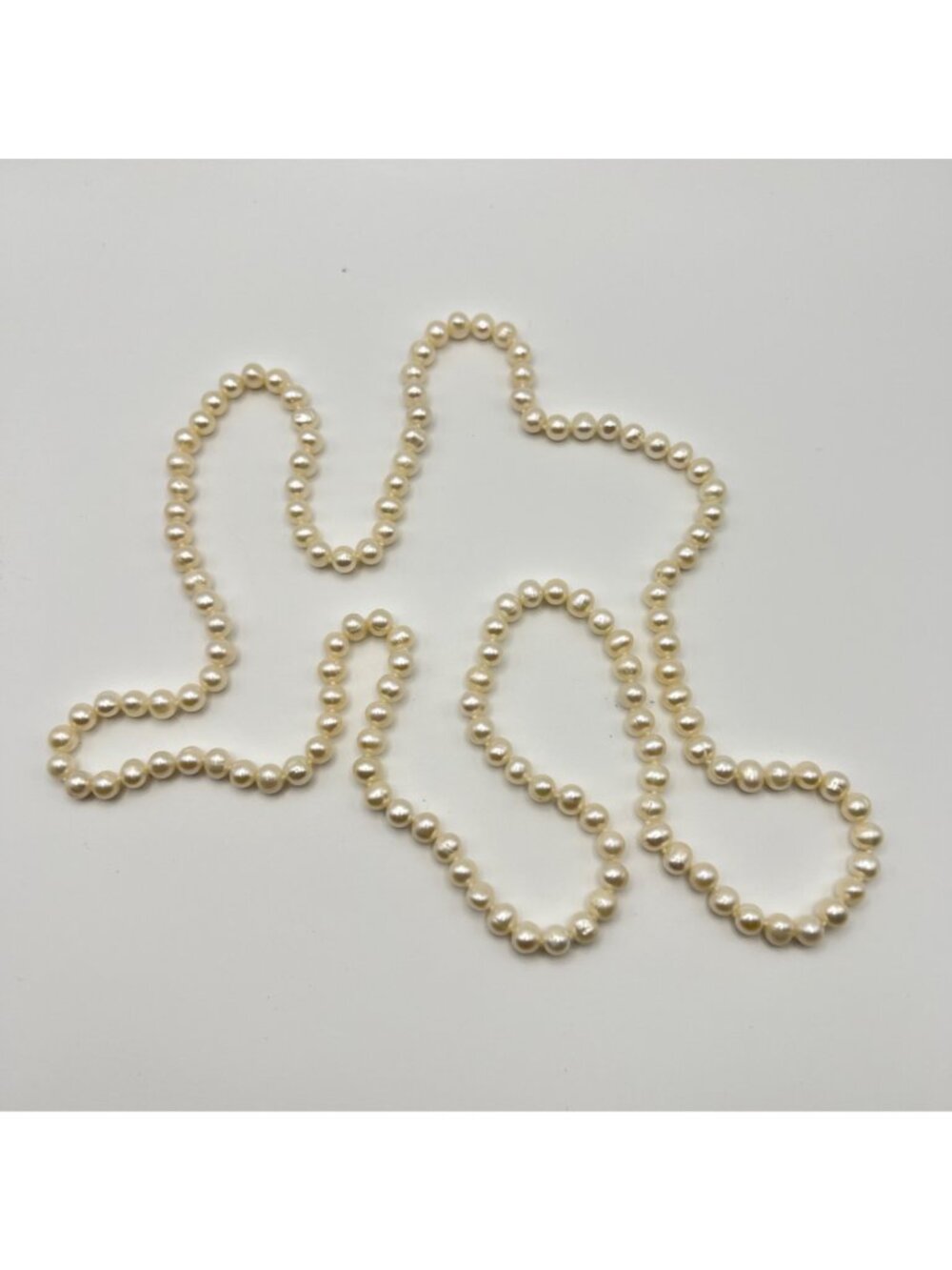 Cultured Freshwater Pearl Necklace 35" Opera Length Knotted 6.6mm Ivory Baroque - Picture 8 of 8
